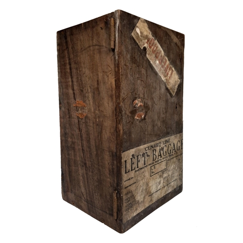 1591 - Cunard Line 'Left Baggage' wooden storage box, 41cm x 23cm x 20cm