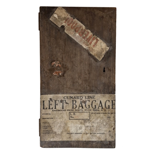 1591 - Cunard Line 'Left Baggage' wooden storage box, 41cm x 23cm x 20cm