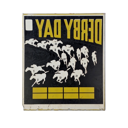 1025 - Vintage 'Derby Day' horse racing arcade machine glass panel, 49cm x 43cm