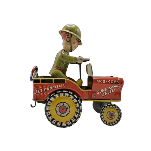 419 - From the estate of Robin Williams - G.I Joe And His Bouncing Jeep 1940's clockwork toy, purchased fr... 