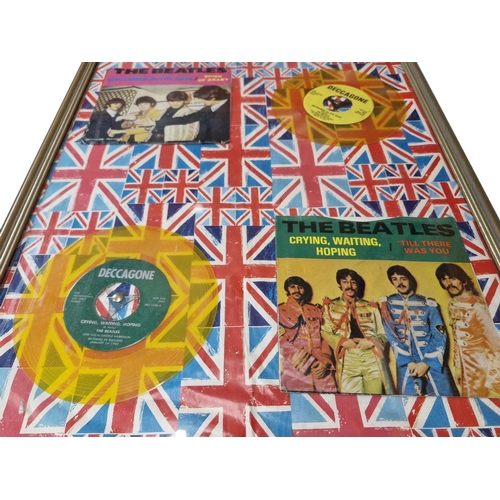 139 - Unusual Beatles vinyl collage, to include an assortment of Japanese import coloured vinyl set to a U... 