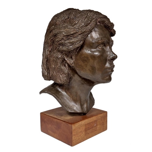 1376 - Contemporary plaster bust of women raised on wooden plinth base, signed 'Gregory 90', H 43cm