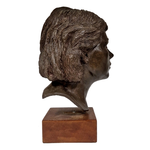 1376 - Contemporary plaster bust of women raised on wooden plinth base, signed 'Gregory 90', H 43cm