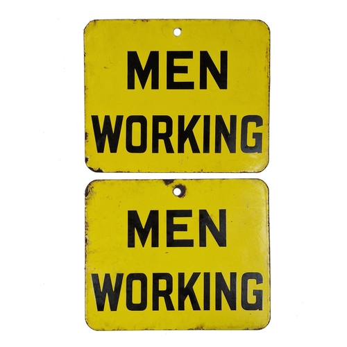 1028 - Pair of 'Men Working' yellow and black enamel signs, 38cm x 30.5cm (2)