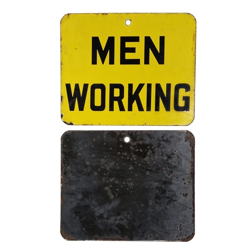 1028 - Pair of 'Men Working' yellow and black enamel signs, 38cm x 30.5cm (2)