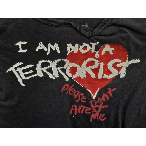 72 - Vivienne Westwood - 'I am Not A Terrorist Please Don't Arrest Me', t-shirt, size medium, framed