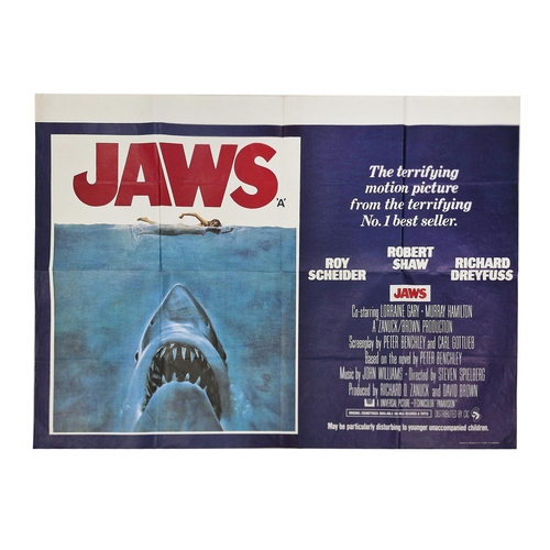 422 - Original 1975 'Jaws' British quad film poster, artwork by Roger Kastel, 100cm x 75cm, unframed