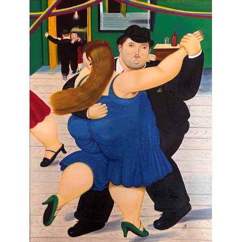 1467 - After Fernando Botero (1932-2023, Colombian) - 'The Dancers', oil on canvas, 80 x 60cm