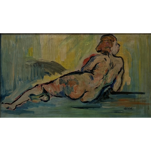 1468 - James Laurence Isherwood (1917-1989) - Reclining nude, signed, oil on board, 32 x 63cm, framed