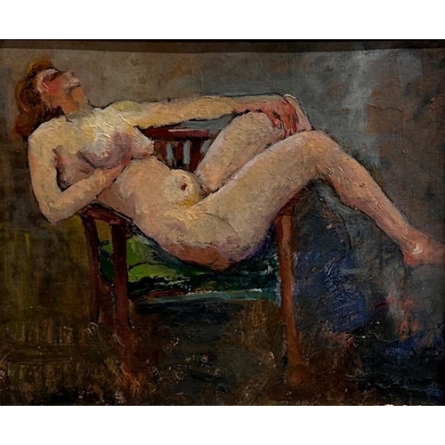 1484 - 20th century school - reclining nude, circa 1940, oil on board, 21 x 26cm, giltwood frame