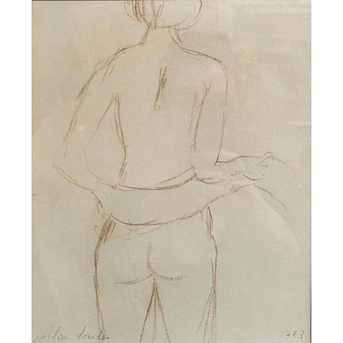 1486 - Alan Lowndes (1921-1978) - Standing nude, signed and dated 1963, crayon, 26 x 21cm, framed