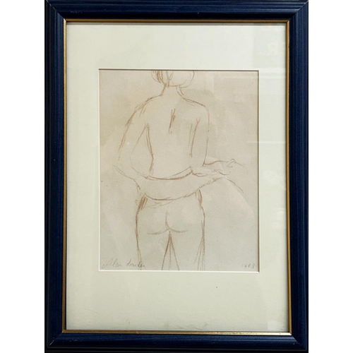 1486 - Alan Lowndes (1921-1978) - Standing nude, signed and dated 1963, crayon, 26 x 21cm, framed