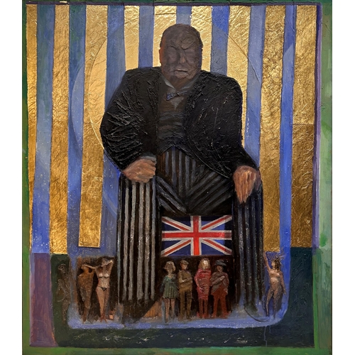 1490 - Philip Smith (1928-2018) - Churchill, unsigned, mixed media on board, 154 x 131cm, framed