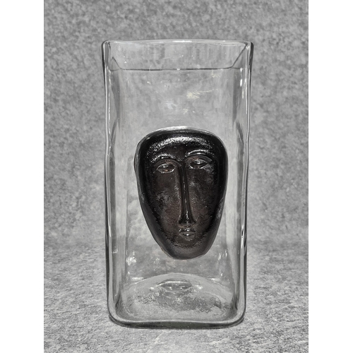 1574 - Erik Hoglund style Square vase with face, 25cm high