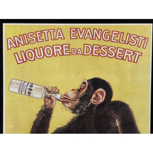 1077 - Anisetta Evangelisti Liquore Da Dessert, chimp on a crate, promotional advertising poster, 94cm x 64... 