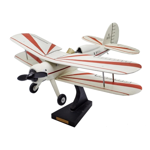 1594 - Scratch built wooden 'Gloster Gladiator' biplane fighter on wooden stand, H 24cm x W 40cm