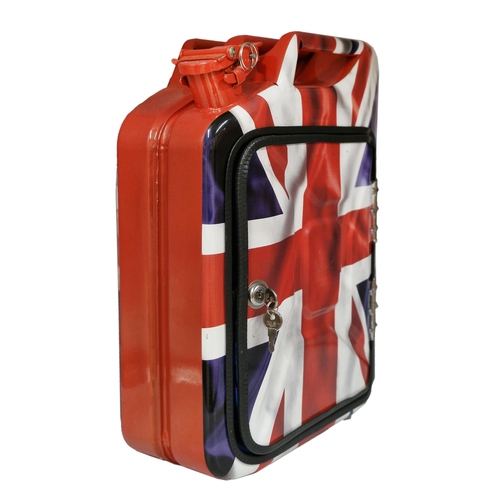 1602 - Unusual Union Jack Jerry Can converted into portable drinks case, with original key