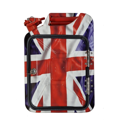 1602 - Unusual Union Jack Jerry Can converted into portable drinks case, with original key