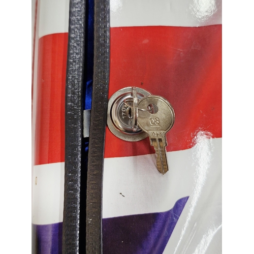 1602 - Unusual Union Jack Jerry Can converted into portable drinks case, with original key