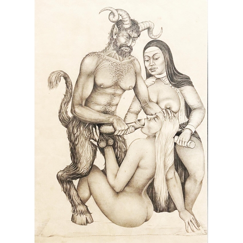 1497 - W Ahaspher (20th century) - Erotic study, signed, London, graphite, 41 x 29cm, framed