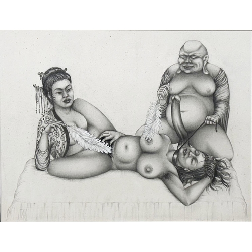 1501 - W Ahaspher (20th century) - Erotic study, signed and dated 1937, Peking, graphite, 28 x 36cm, framed