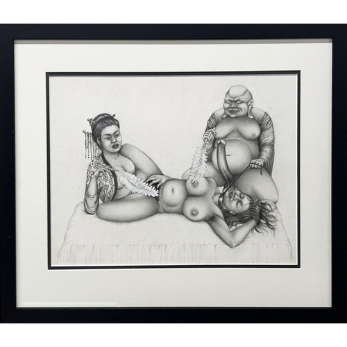 1501 - W Ahaspher (20th century) - Erotic study, signed and dated 1937, Peking, graphite, 28 x 36cm, framed