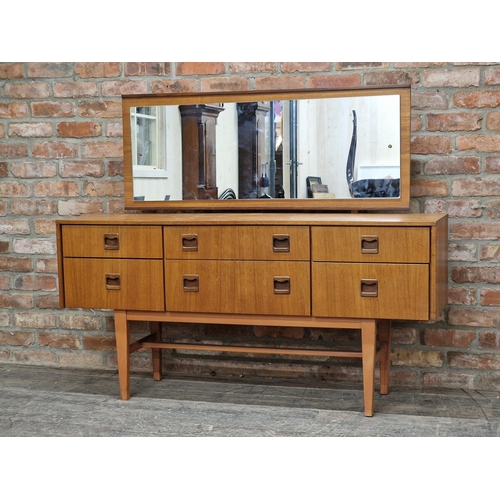 1243 - Vintage Mid-Century teak dressing table fitted with an arrangement of six drawers, H 125.5cm x W 152... 