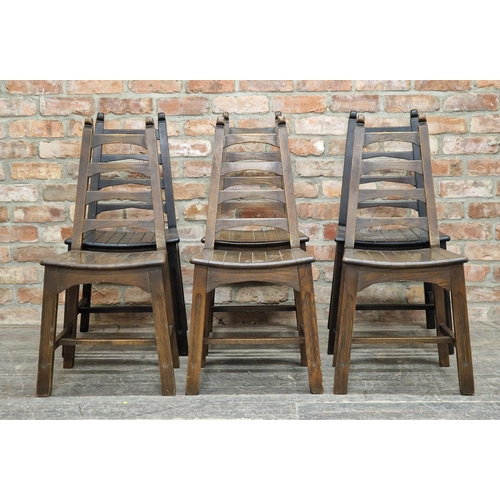 1244 - Webbers of Croydon - Set of six Arts and Crafts style oak dining chairs with tapered ladder backs an... 