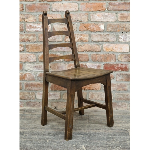 1244 - Webbers of Croydon - Set of six Arts and Crafts style oak dining chairs with tapered ladder backs an... 