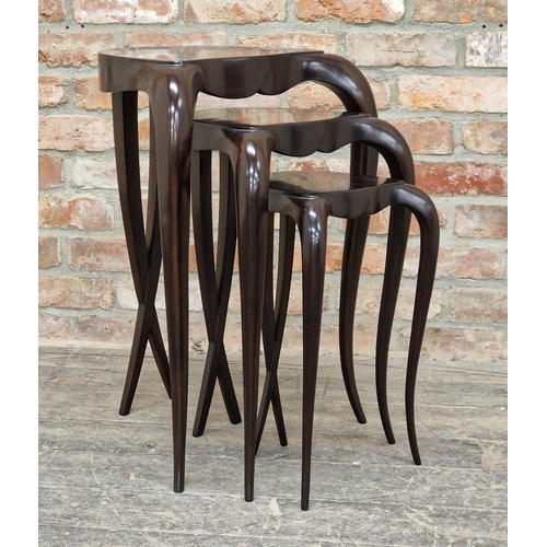 1247 - Christopher Guy - Contemporary nest of tables raised on cabriole legs, largest H 70.5cm x W 50cm x D... 