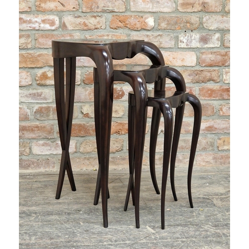 1247 - Christopher Guy - Contemporary nest of tables raised on cabriole legs, largest H 70.5cm x W 50cm x D... 