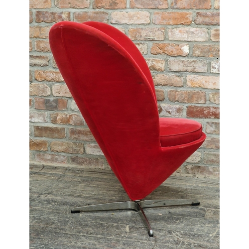 1249 - Verner Panton (1926-1998) - Heart cone chair with red upholstery raised on a chrome base, H 94cm x W... 