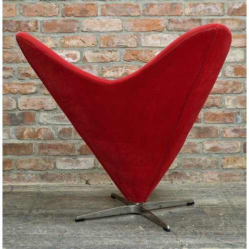 1249 - Verner Panton (1926-1998) - Heart cone chair with red upholstery raised on a chrome base, H 94cm x W... 