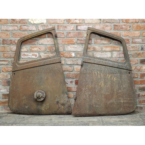 1251 - Pair of vintage Bedford truck doors with wooden frames, H 117cm x W 80.5cm (2)