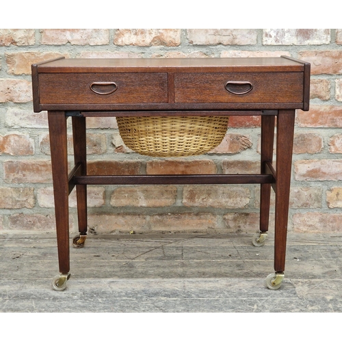 1252 - Vintage Mid-Century Danish teak sewing trolley, H 60.5cm x W 69cm x D 44.5cm