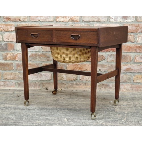 1252 - Vintage Mid-Century Danish teak sewing trolley, H 60.5cm x W 69cm x D 44.5cm