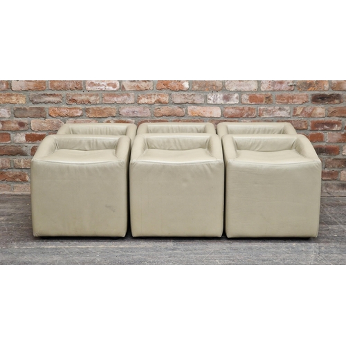 1255 - Set of six vintage leather cube chairs, H 51cm x W 48cm x D 50cm (6)