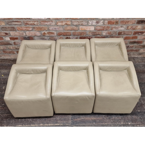 1255 - Set of six vintage leather cube chairs, H 51cm x W 48cm x D 50cm (6)