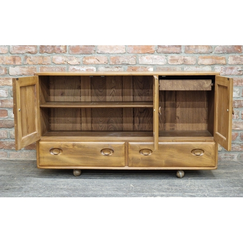 1260 - Vintage 1970s Ercol light elm Windsor Model 468 Sideboard, H 76cm x W 129cm x D 44cm