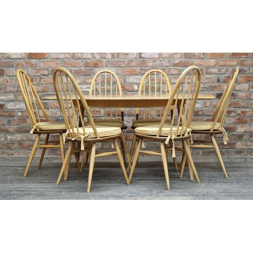 1261 - Ercol - Vintage light elm dining table, H 71cm x W 150cm x D 76cm together with a set of six light e... 