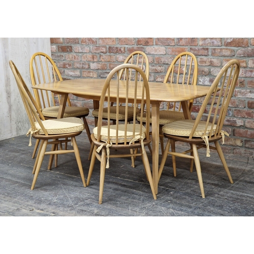 1261 - Ercol - Vintage light elm dining table, H 71cm x W 150cm x D 76cm together with a set of six light e... 