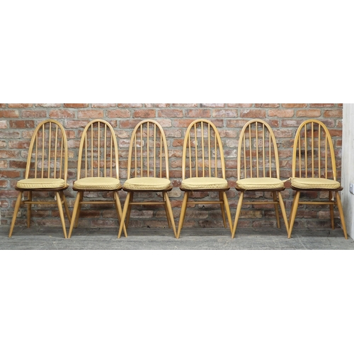 1261 - Ercol - Vintage light elm dining table, H 71cm x W 150cm x D 76cm together with a set of six light e... 