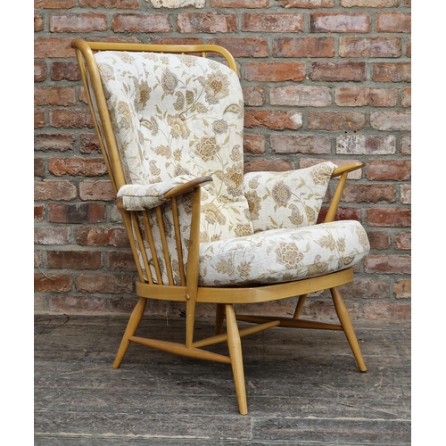 1264 - Ercol - Vintage light elm 'evergreen' armchair with loose cushions, H 103cm