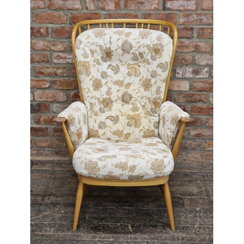 1264 - Ercol - Vintage light elm 'evergreen' armchair with loose cushions, H 103cm