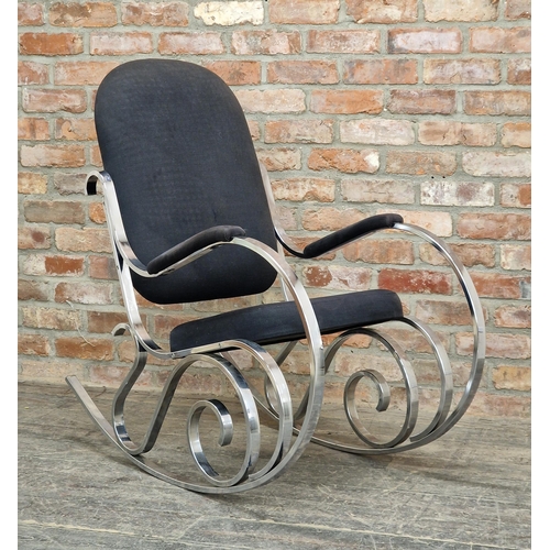 1268 - Maison Jansen - Vintage chrome rocking chair with upholstered seat and back, H 106cm