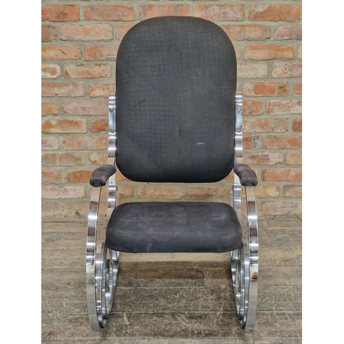 1268 - Maison Jansen - Vintage chrome rocking chair with upholstered seat and back, H 106cm