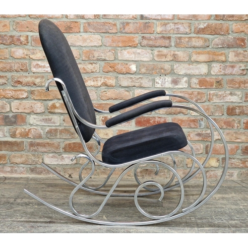 1268 - Maison Jansen - Vintage chrome rocking chair with upholstered seat and back, H 106cm