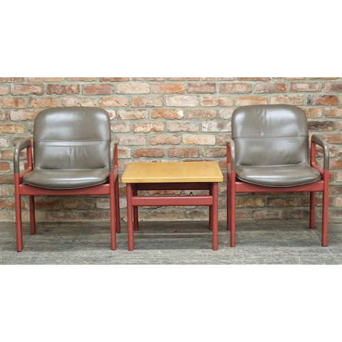 1270 - Gordon Russell - bespoke pair of vintage armchairs with leather upholstery, H 82cm, together with a ... 