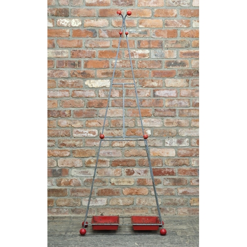 1275 - Vintage retro 'atomic' metal hall stand with twin drip trays, H 178cm