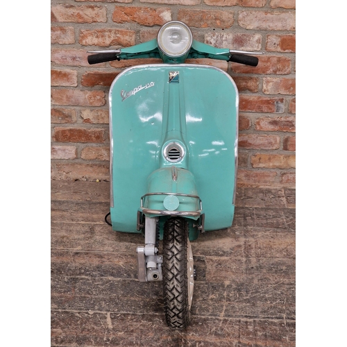 1136 - Man cave - Piaggio Vespa 150 front half converted to a wall mounted lamp, with turquoise paintwork, ... 